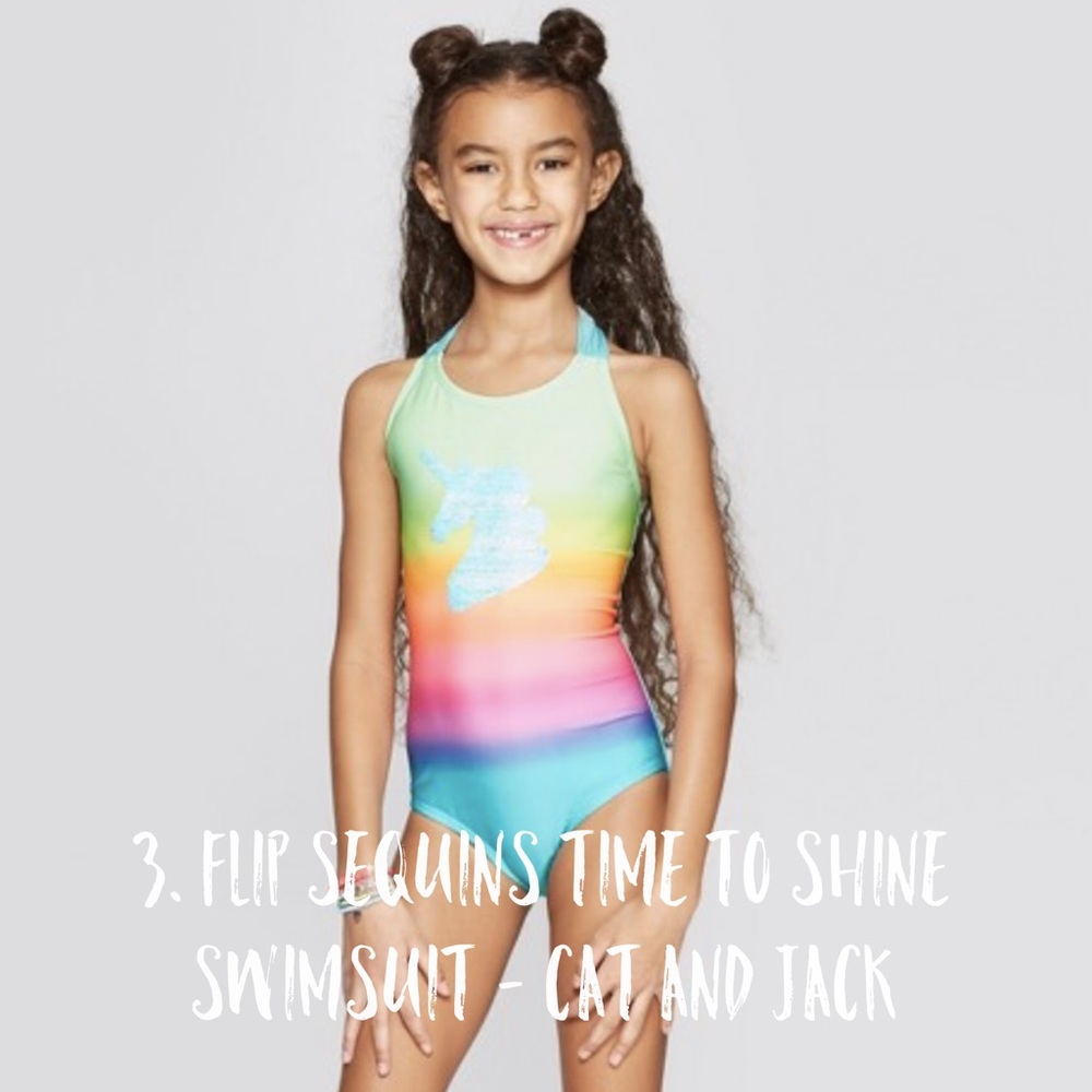 Cat & Jack Girls' Rainbow Gradient One-Piece Swimsuit - Aqua/Green/Multi